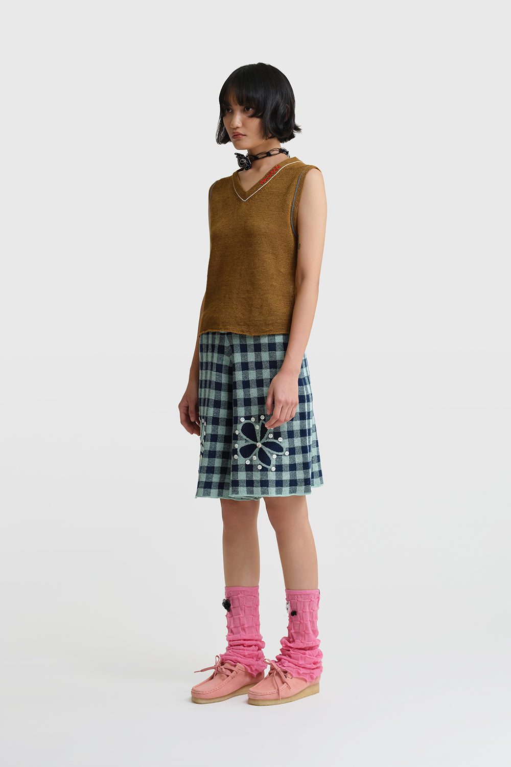 Gingham Flower Bermuda Short