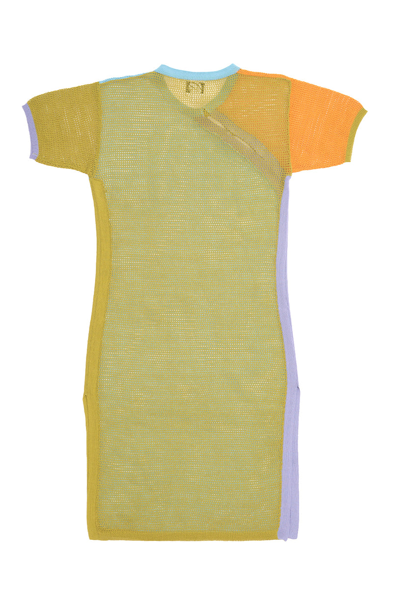 Netty Midi Dress in Sky/Citrus Cotton Cord