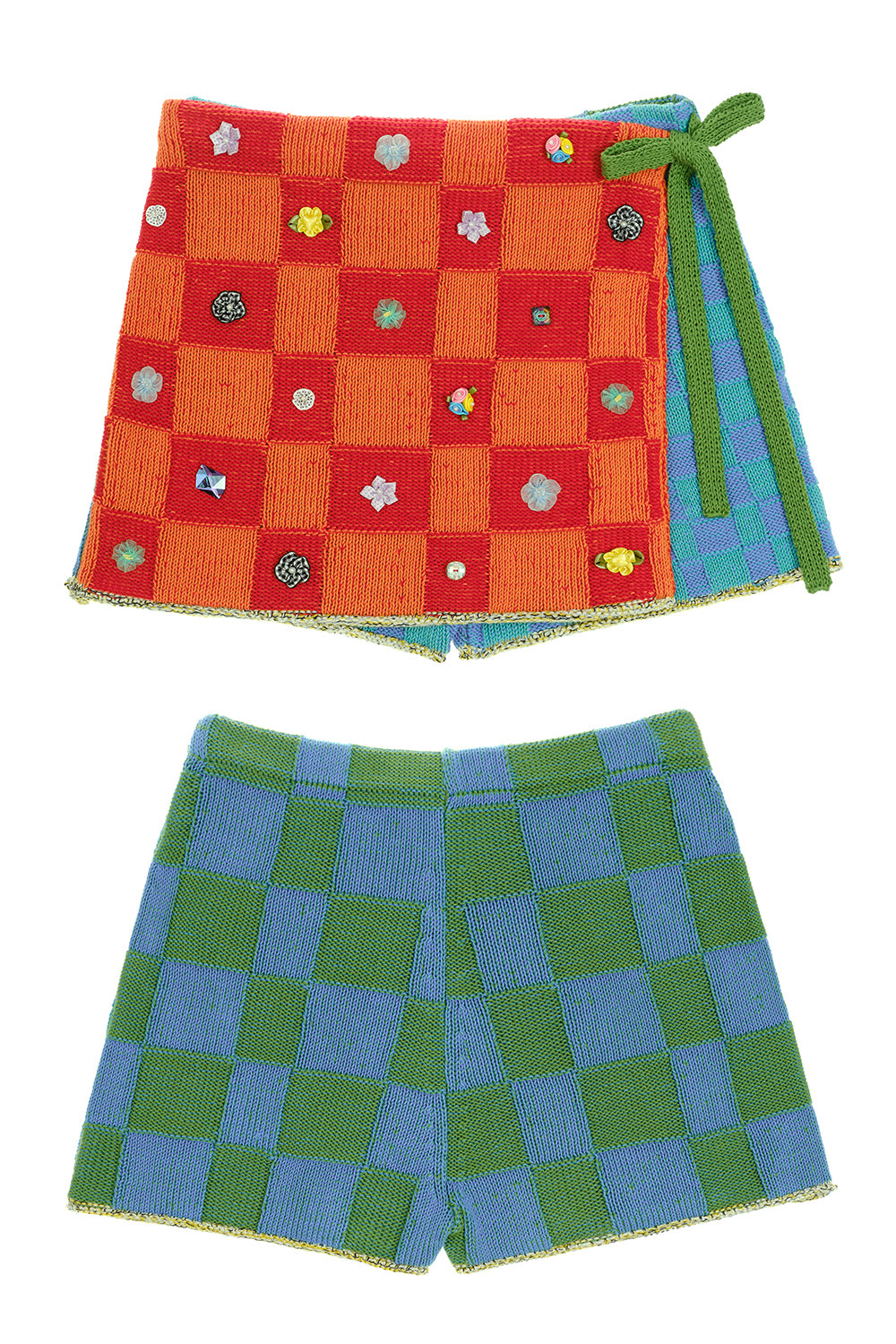 Embellished Check Wrap Skort