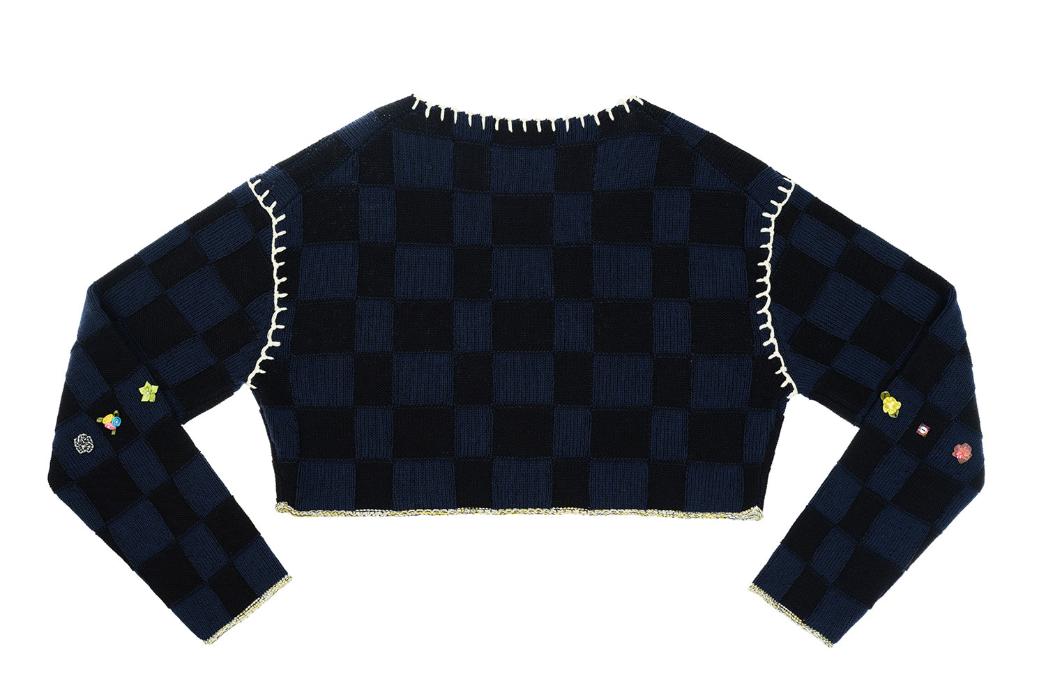 Embellished Check V-neck Cropped Pullover