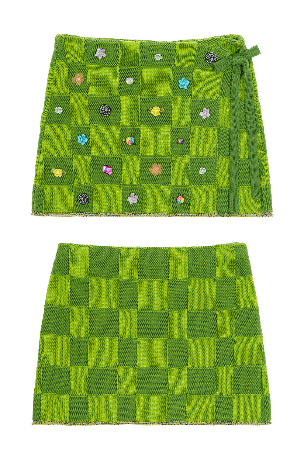 Embellished Check Wrap Mini Skirt