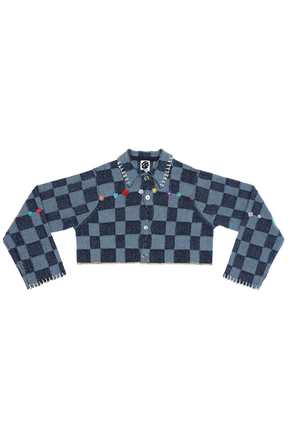 Embellished Check Crop Shirt Jacket