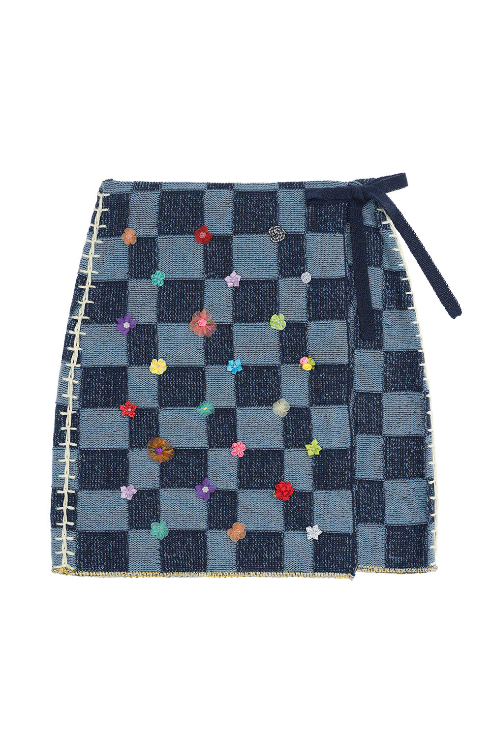 Embellished Check Wrap A-Line Skirt