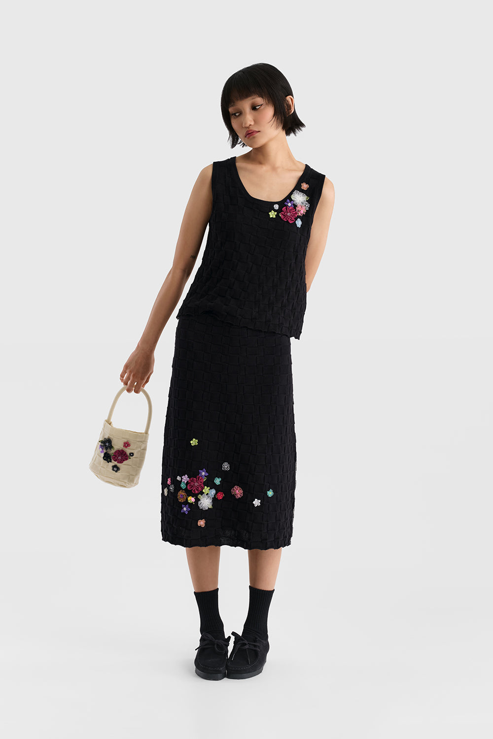 Floral Check Pencil Skirt