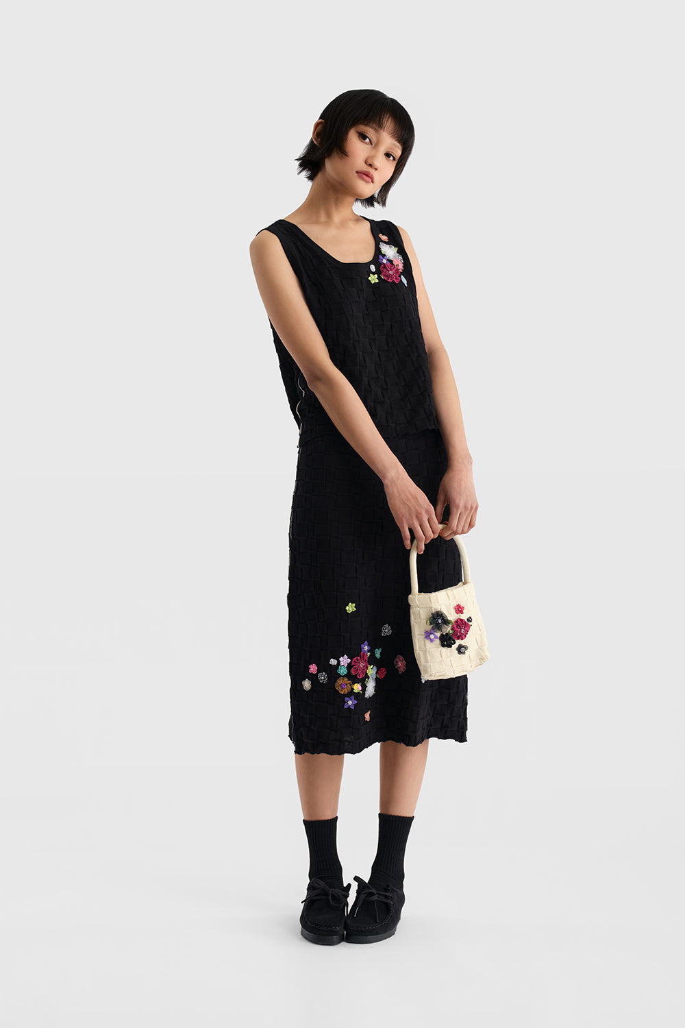 Floral Check Pencil Skirt