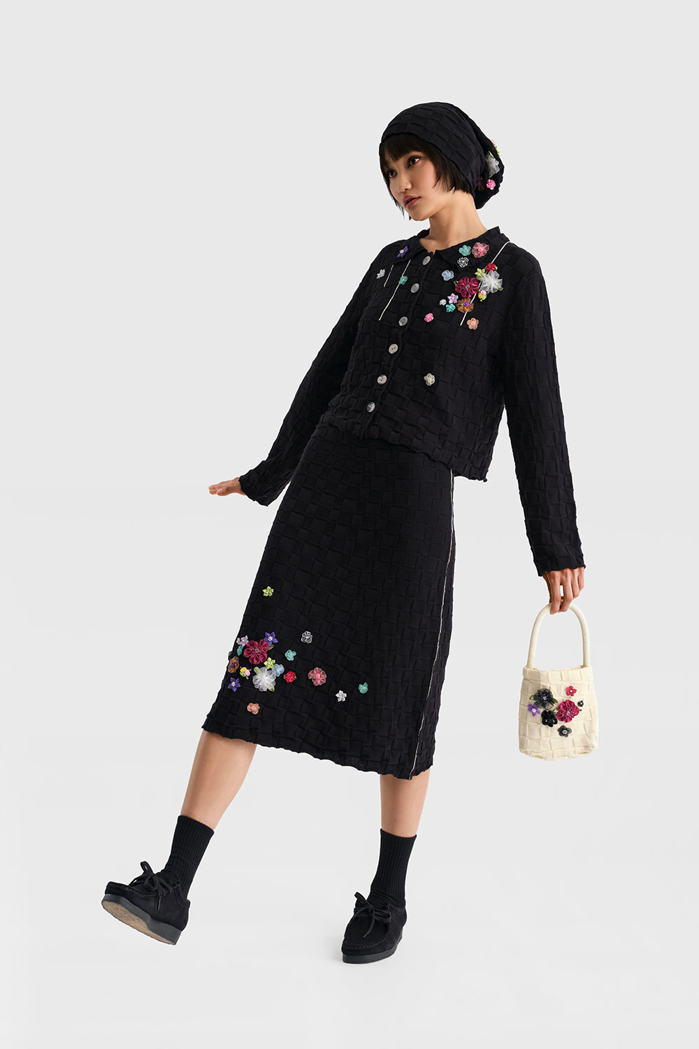 Floral Check Pencil Skirt
