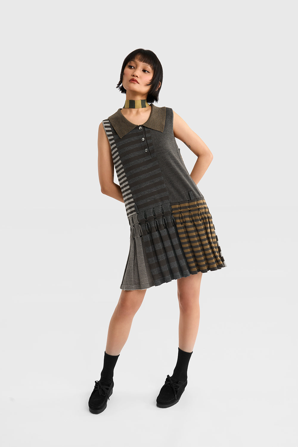 Mismatch Sleeveless Polo Dress
