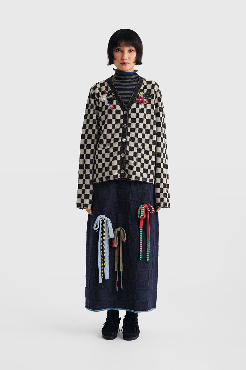 Floral Check Boxy Cardigan
