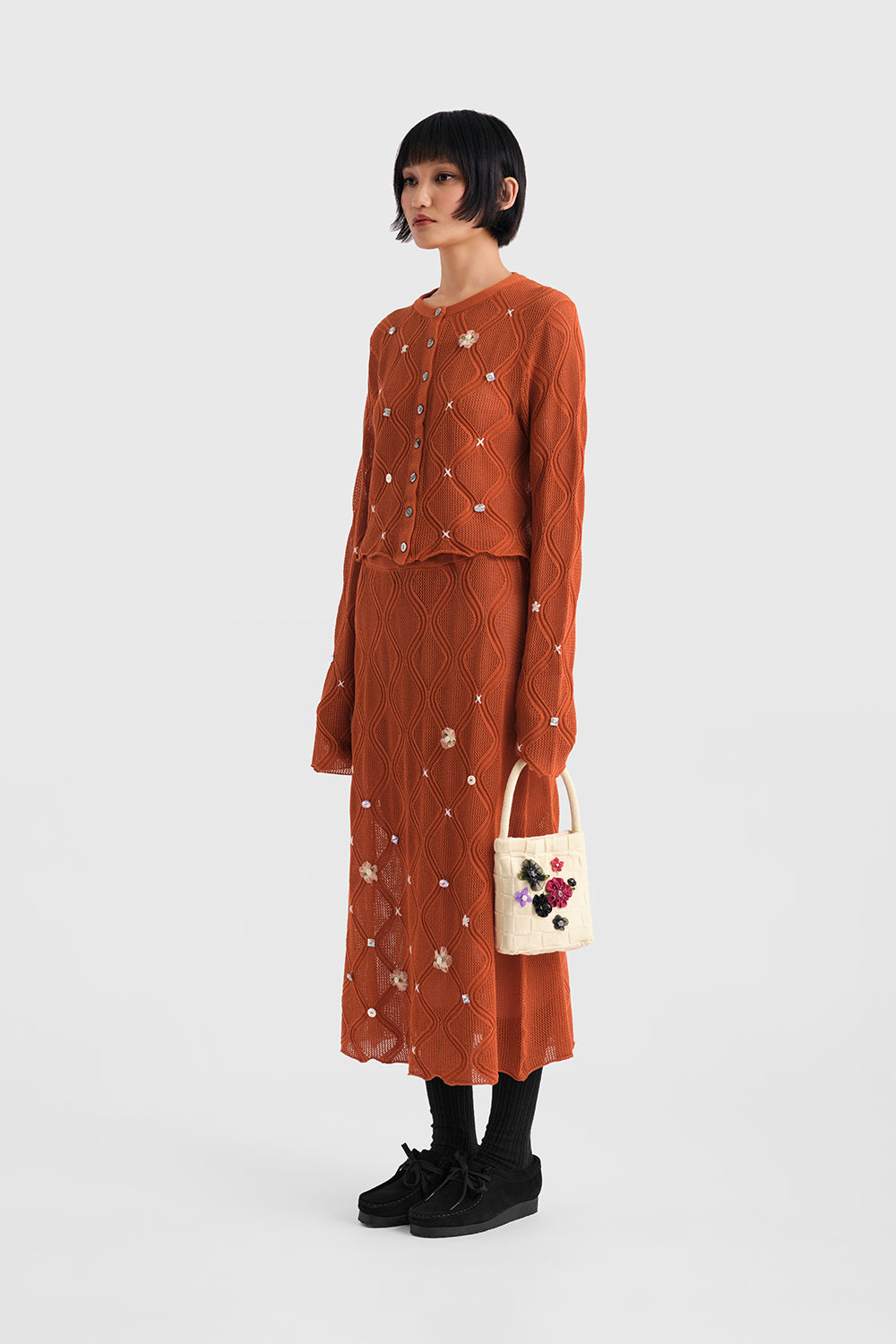 Lattice Midi Skirt with Lining