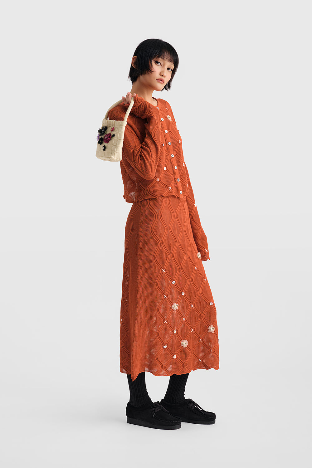 Lattice Midi Skirt with Lining