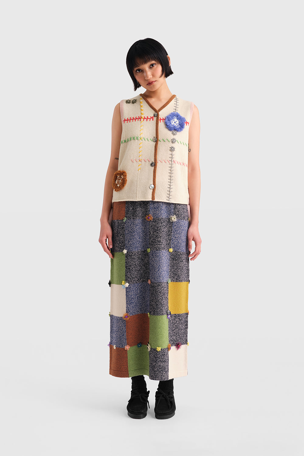 Daisy Check V-Neck Boxy Waistcoat