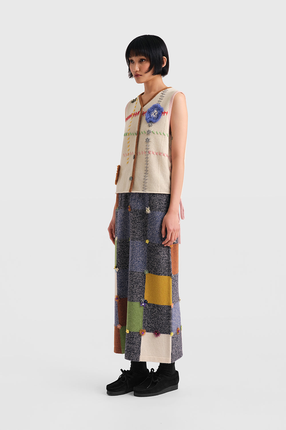 Daisy Check V-Neck Boxy Waistcoat