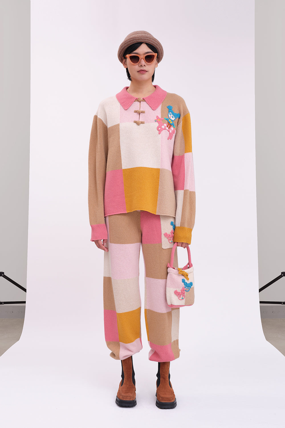 Checked Oversized Collared Pullover