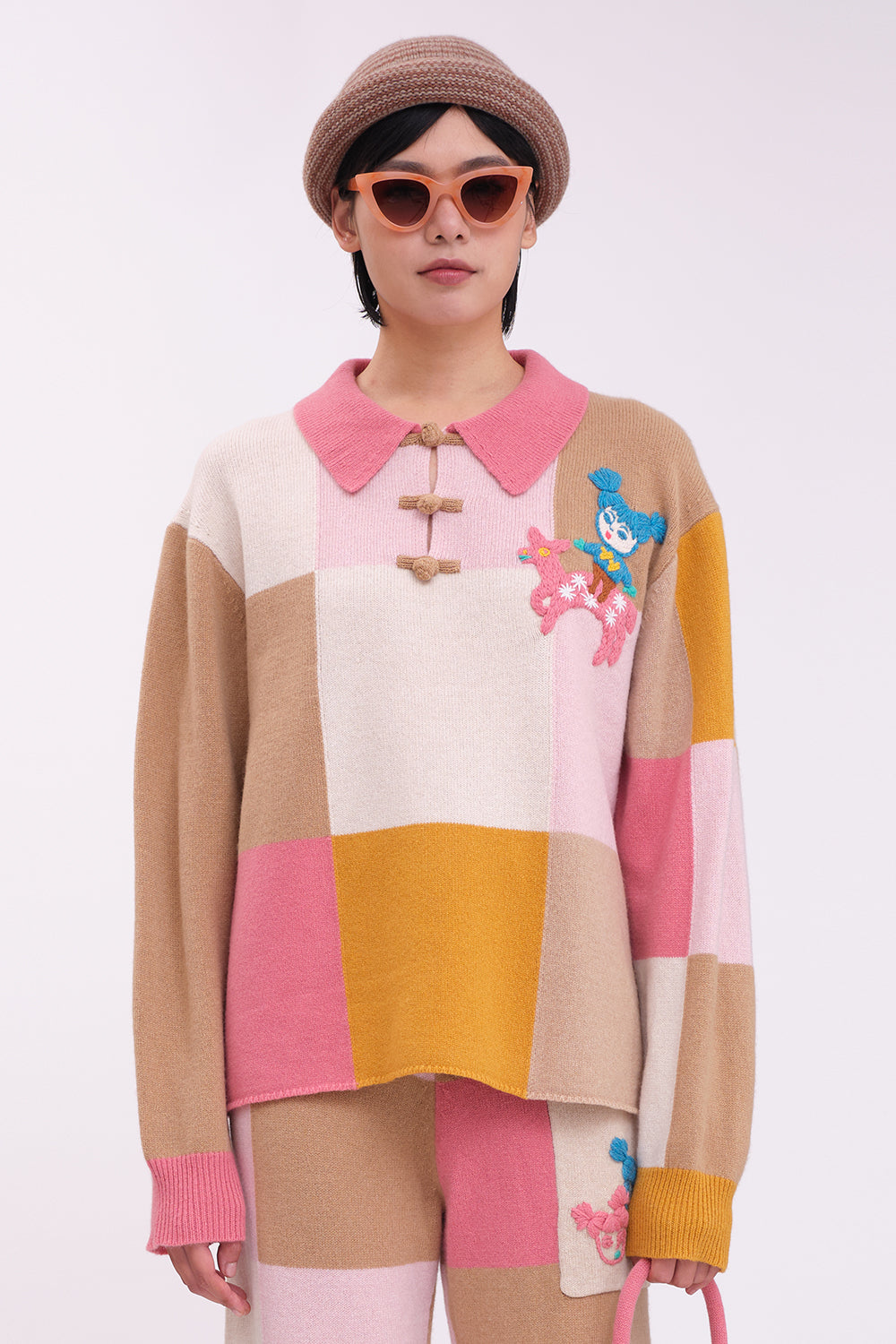 Checked Oversized Collared Pullover