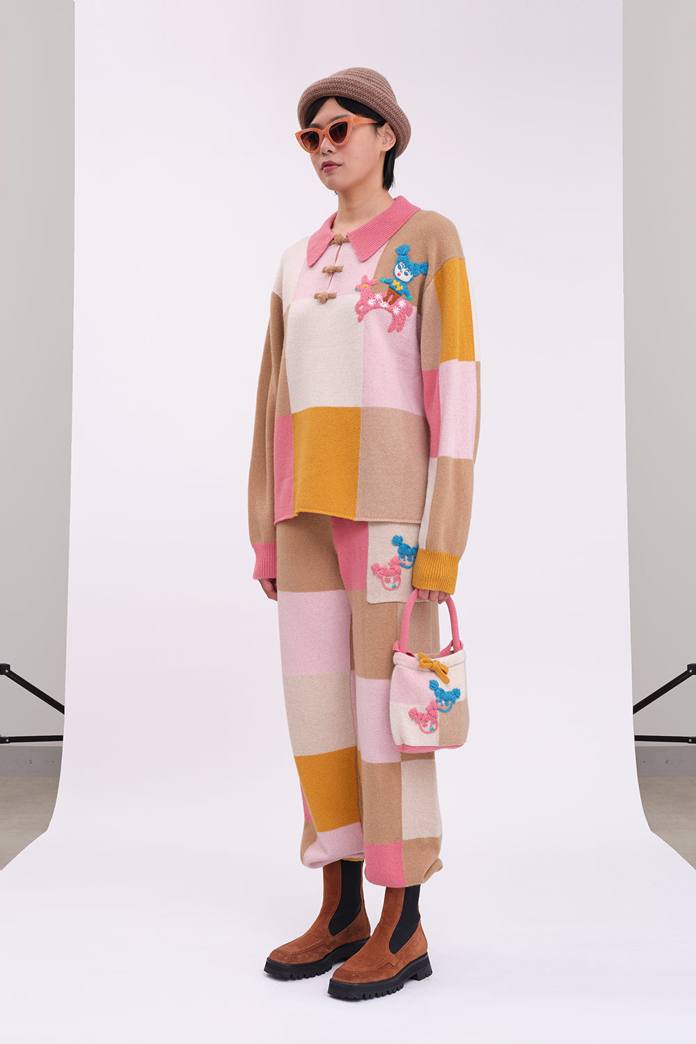 Checked Oversized Collared Pullover