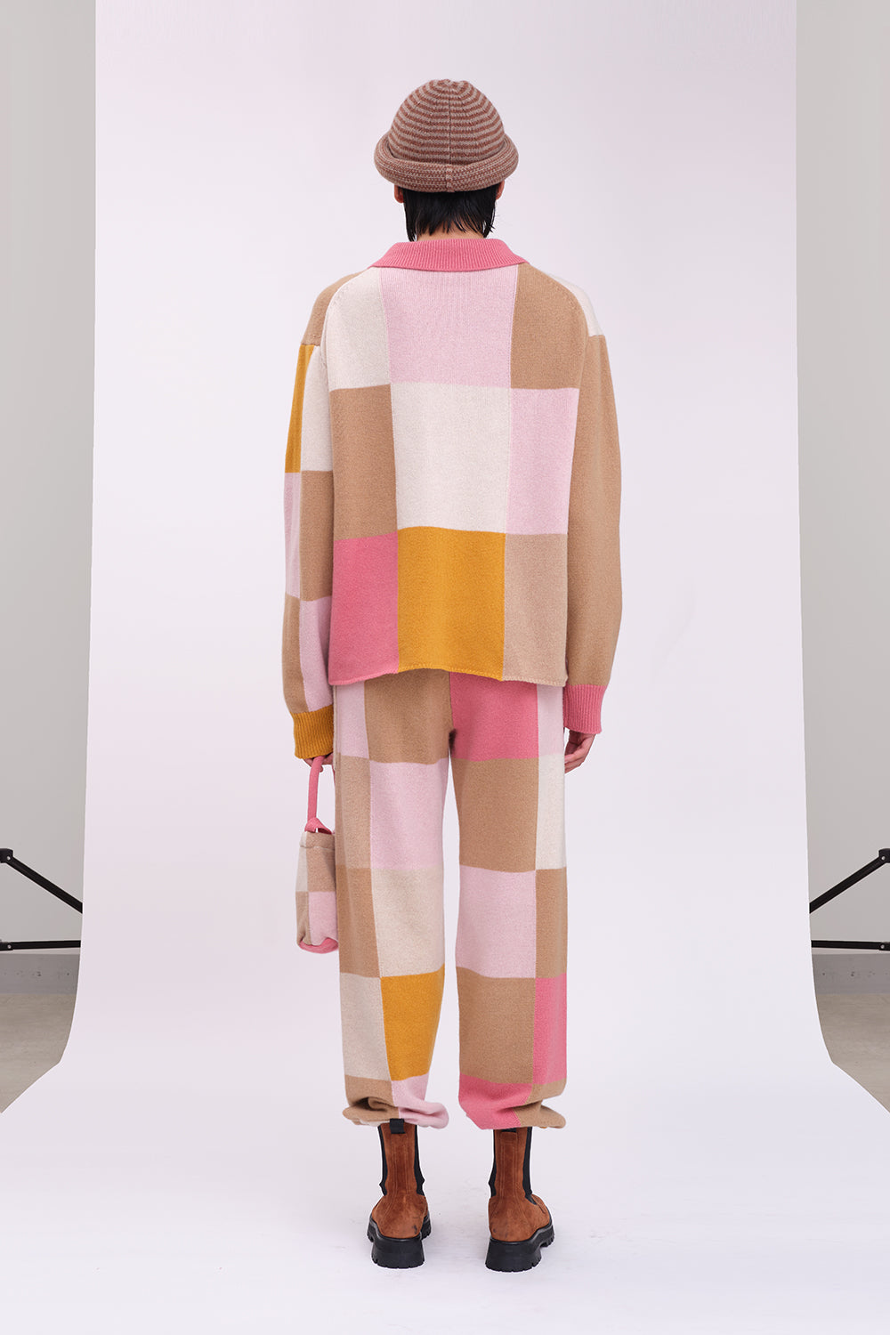 Checked Oversized Collared Pullover