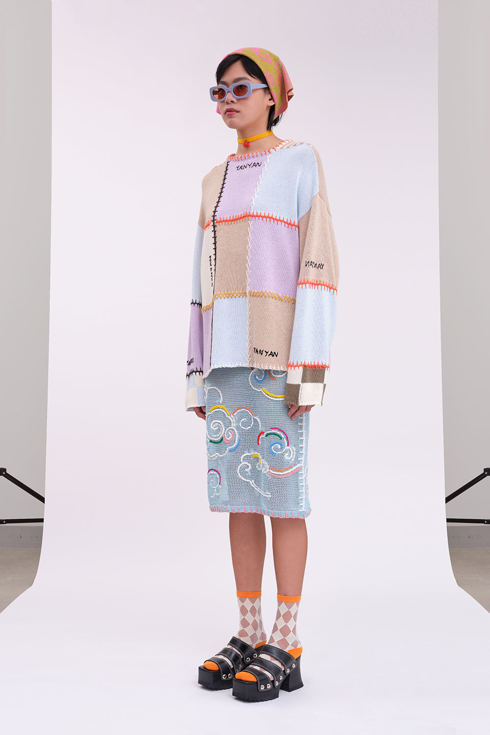 Cotton-Check Boatneck Pullover