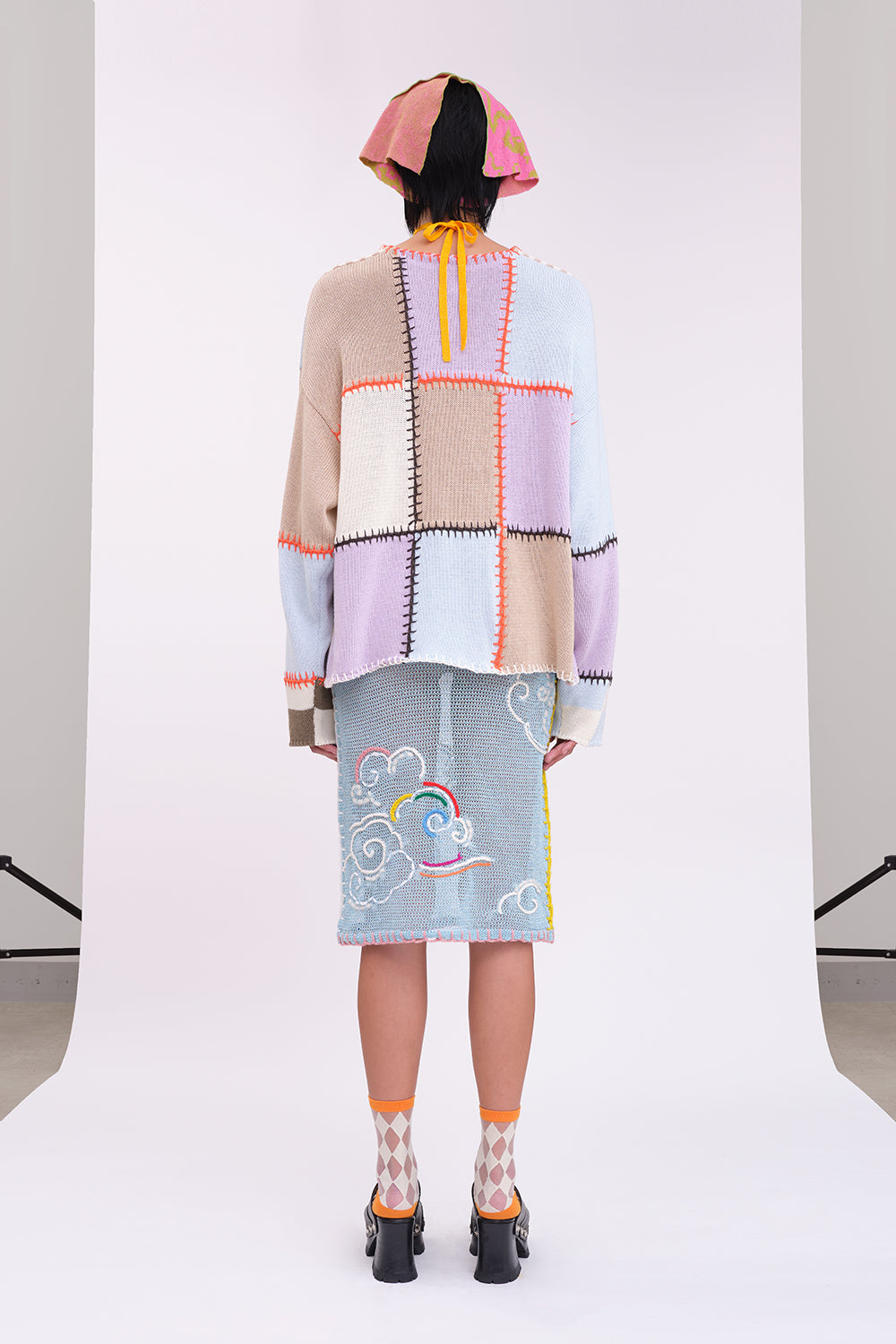 Cotton-Check Boatneck Pullover