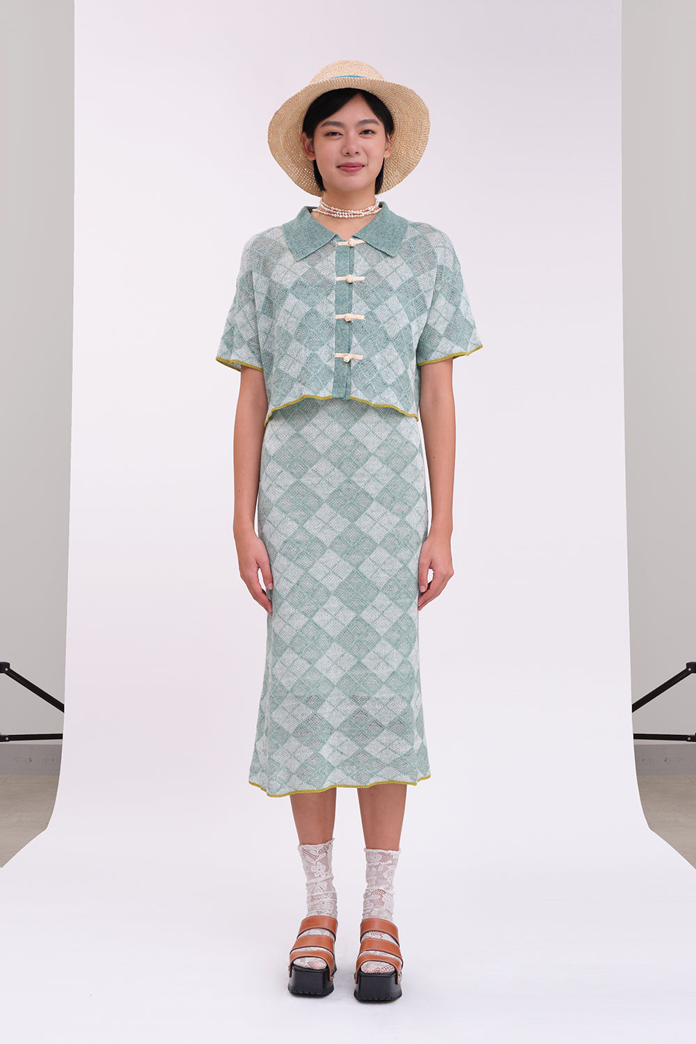 Argyle Boxy Cropped Short Sleeve Shirt