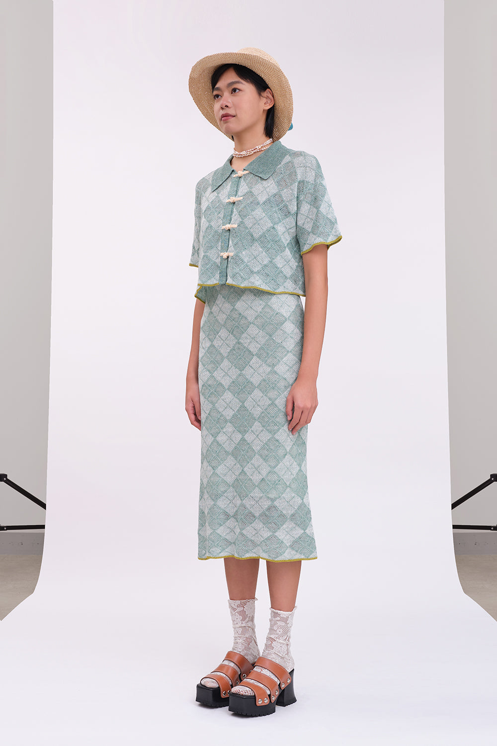Argyle Boxy Cropped Short Sleeve Shirt