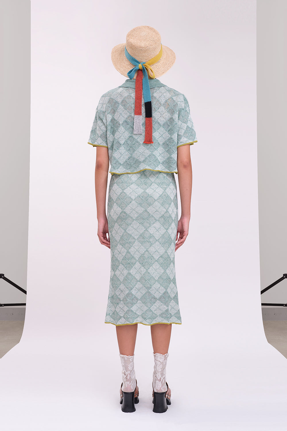 Argyle Boxy Cropped Short Sleeve Shirt