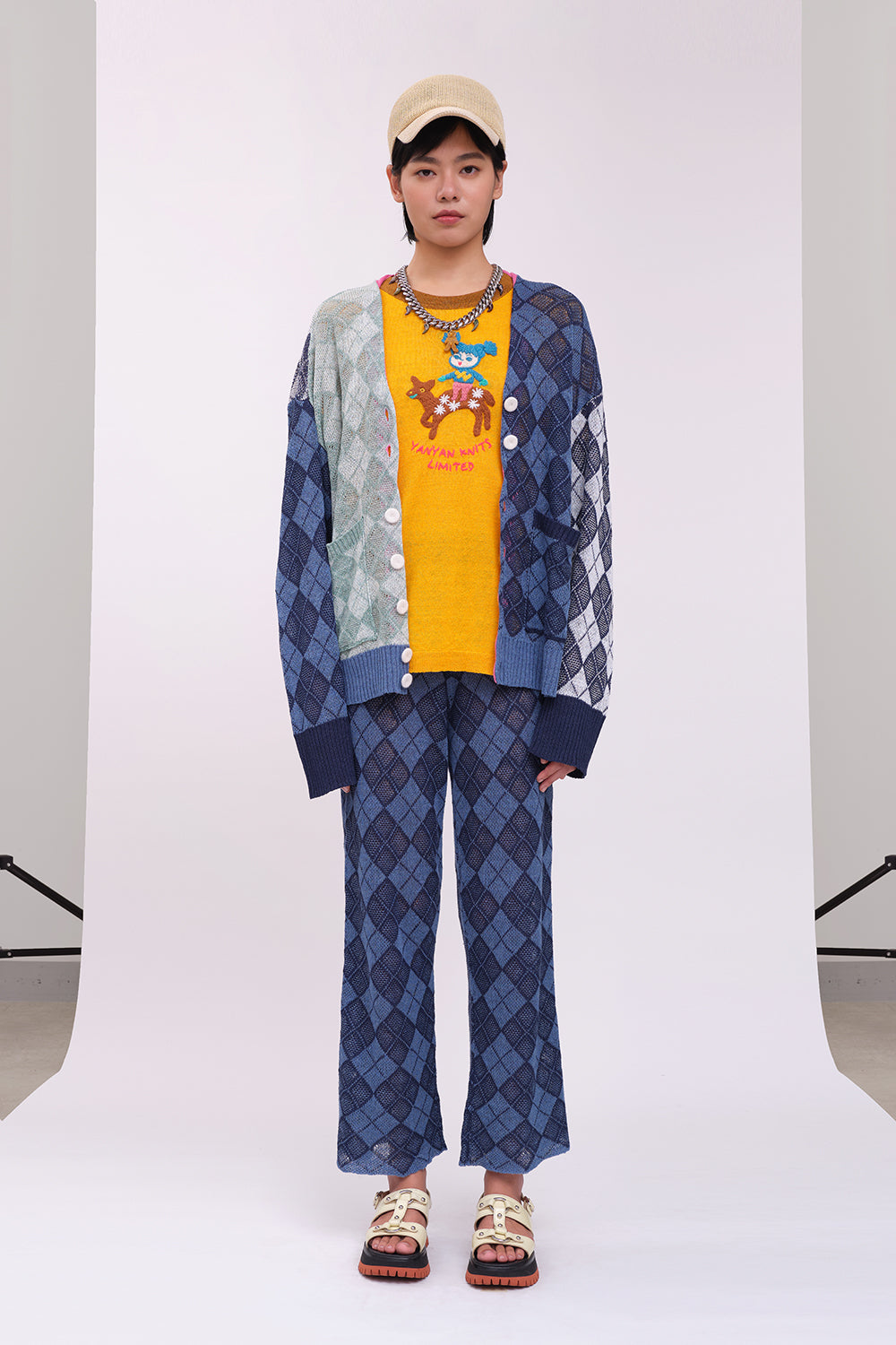 Argyle Oversized V-Neck Cardigan