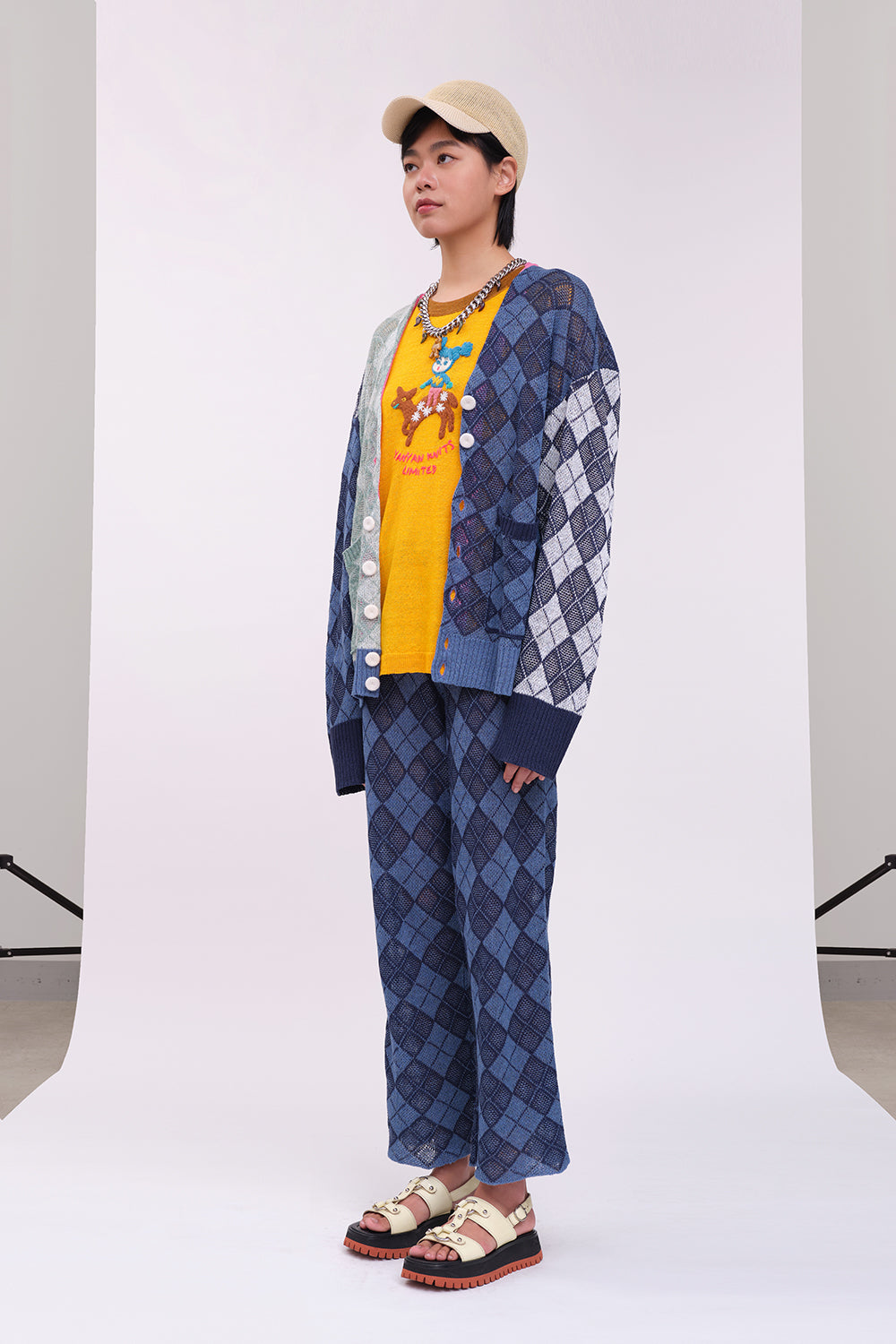 Argyle Oversized V-Neck Cardigan