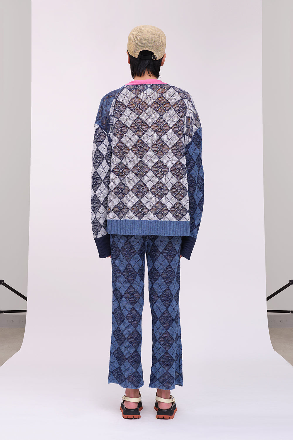 Argyle Oversized V-Neck Cardigan
