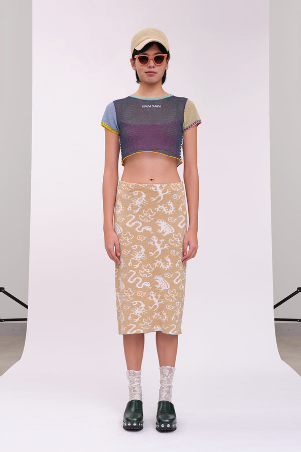 Charms Midi Skirt in Sand Linen Jacquard
