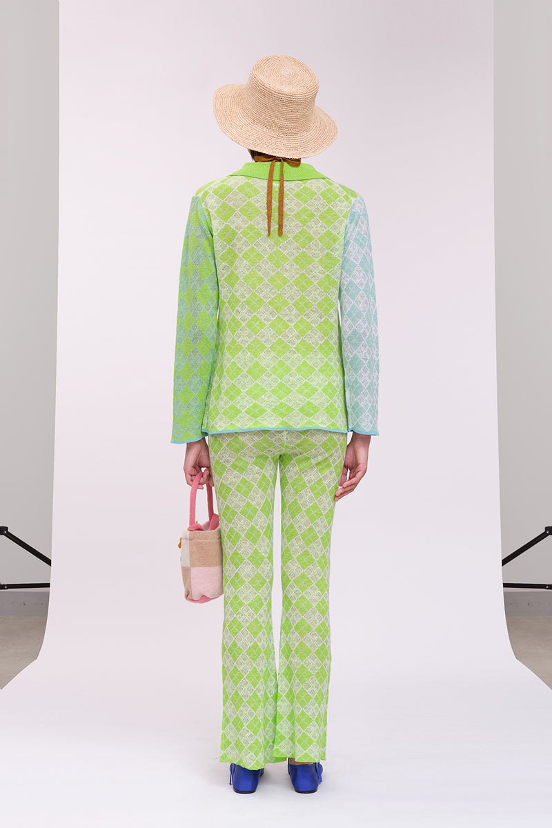 Argyle Slim Beach Pant with Apron Set in Lime Linen