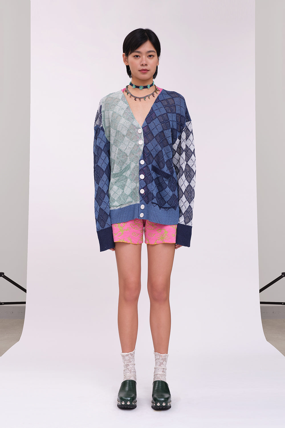 Argyle Oversized V-Neck Cardigan