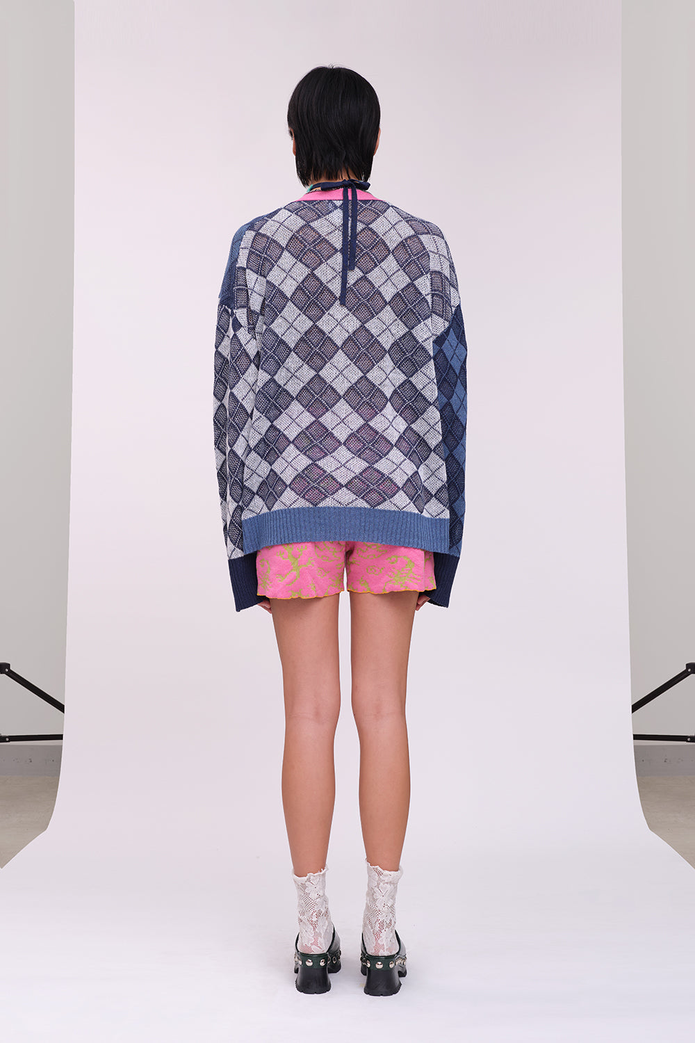 Argyle Oversized V-Neck Cardigan