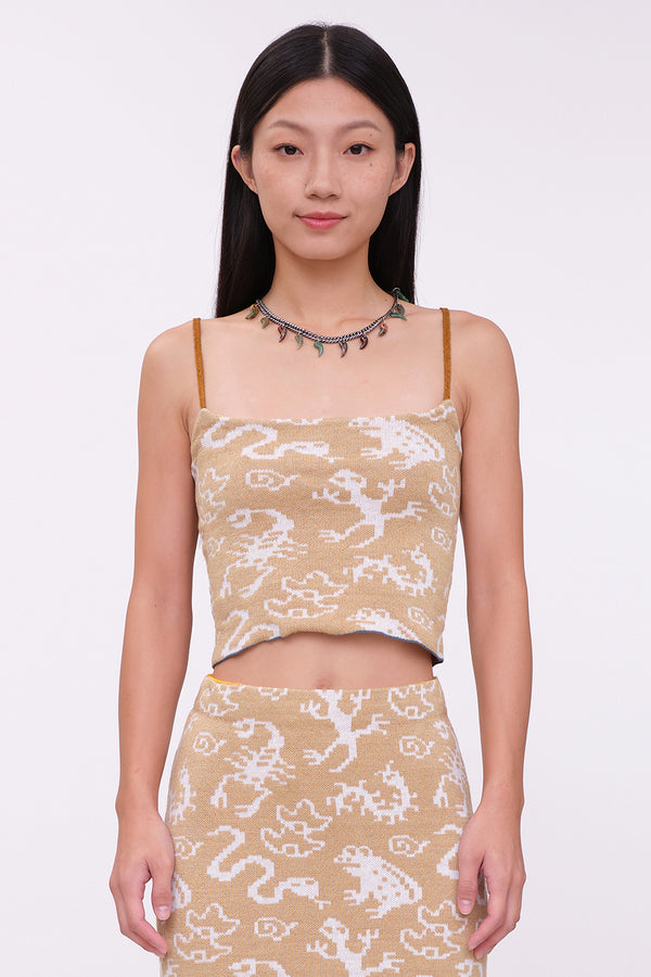 Charms Camisole in Sand Linen Jacquard