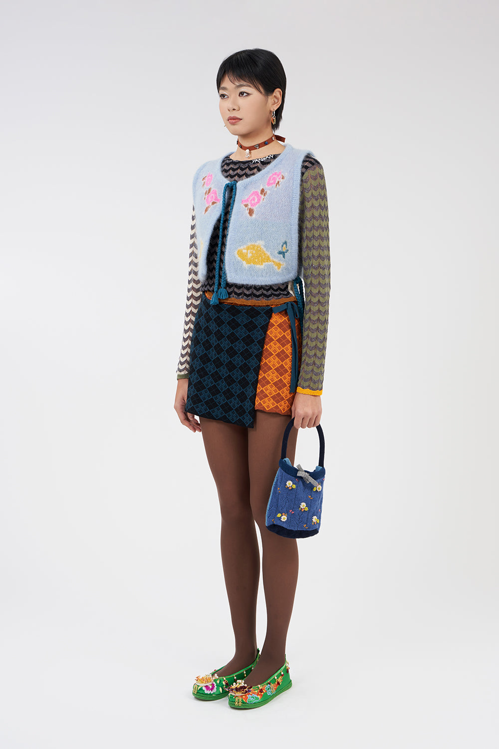 Argyle Wrap Mini Skirt