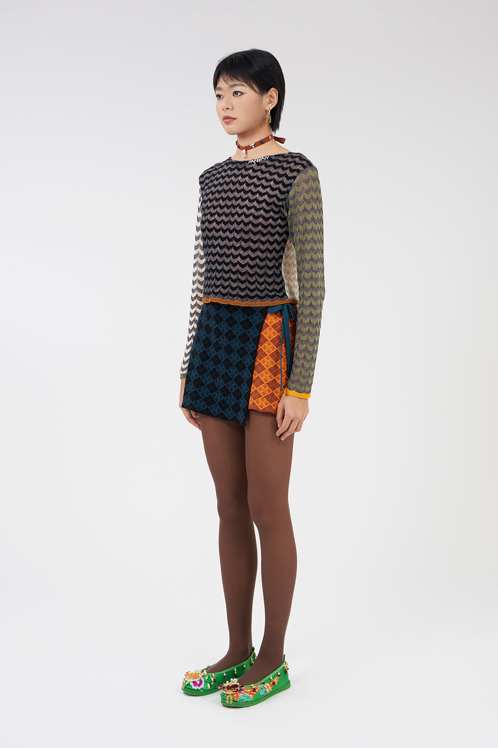 Argyle Wrap Mini Skirt