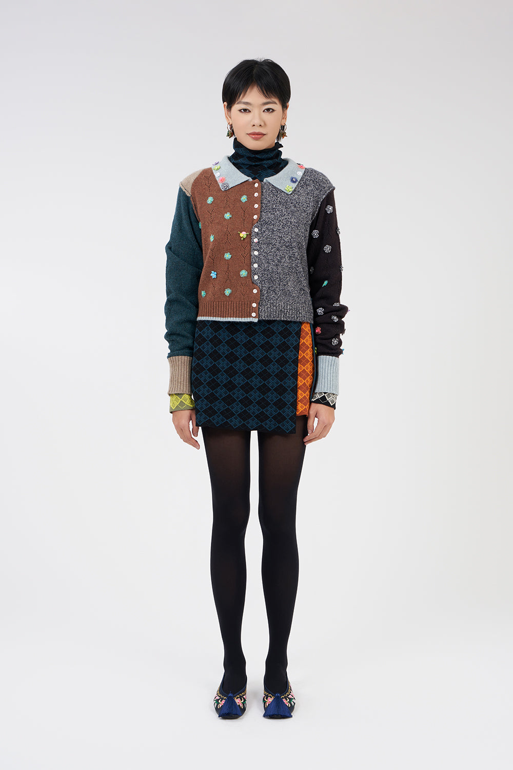 Argyle Wrap Mini Skirt
