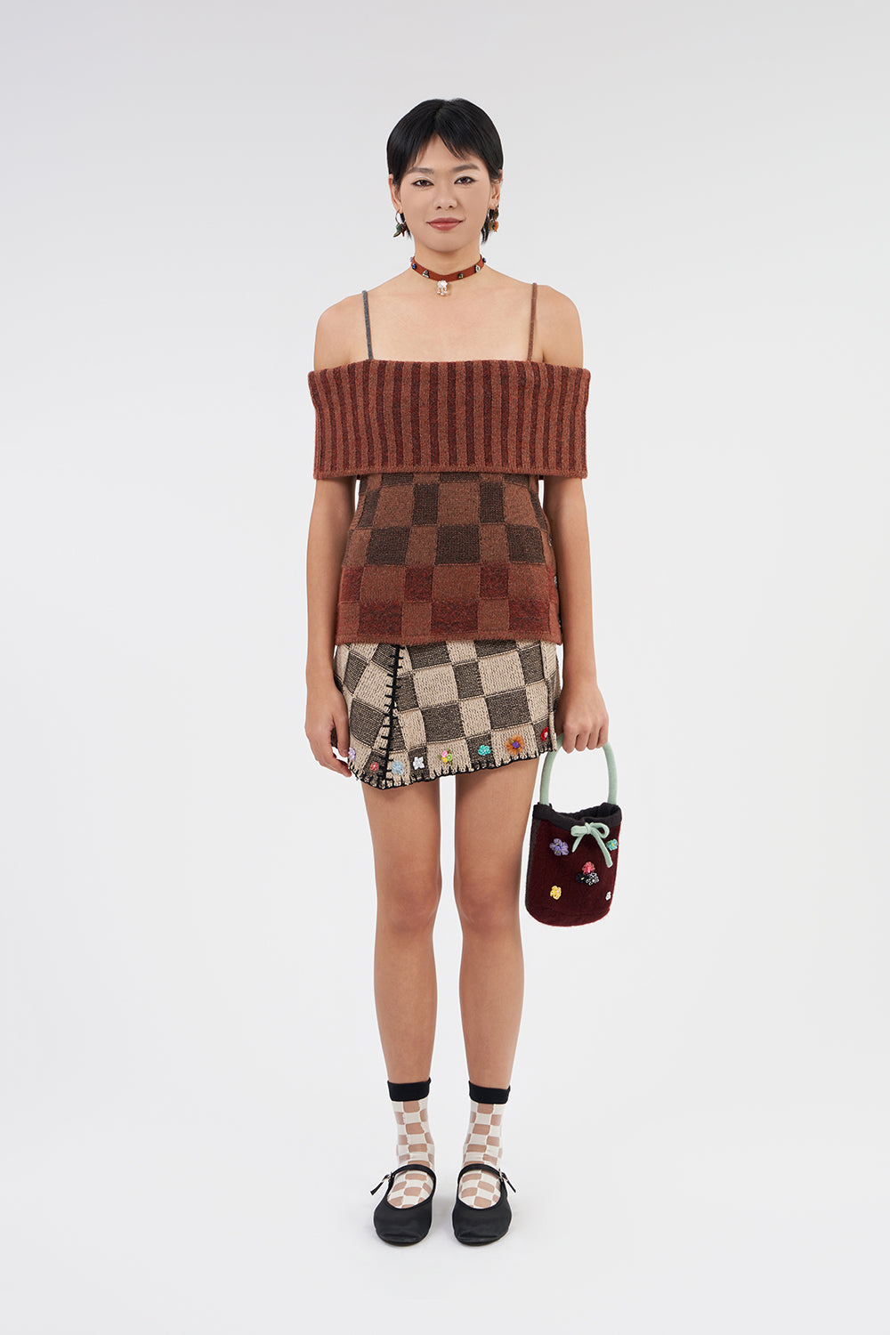 RESTOCKED! Embellished Check Mini Skirt