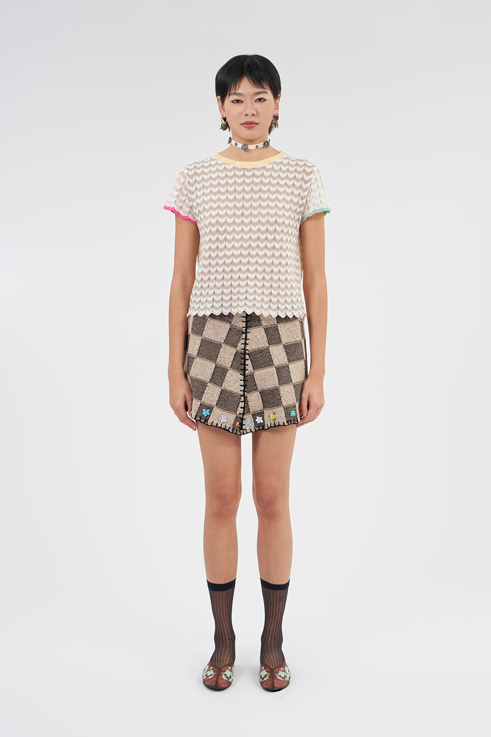 RESTOCKED! Embellished Check Mini Skirt