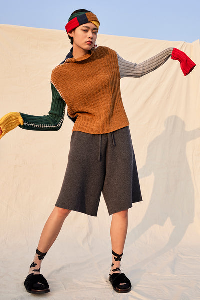 Tweedle Colorblock Turtleneck in Ochre Tweed / Rainbow – YanYan