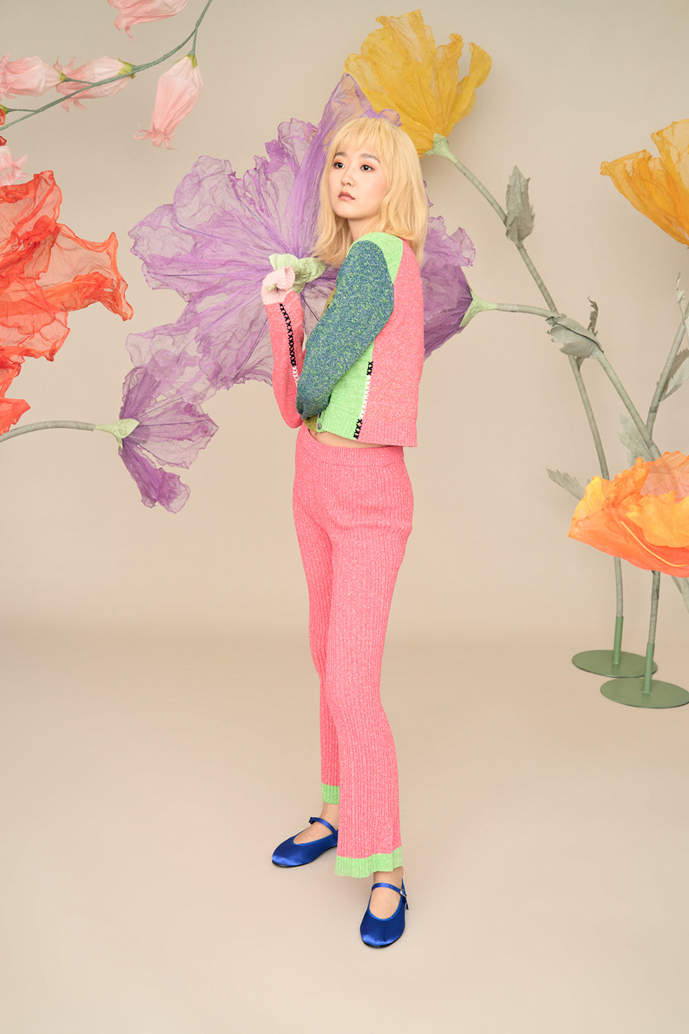 Romy Tweed Colorblock V-Neck Cardigan