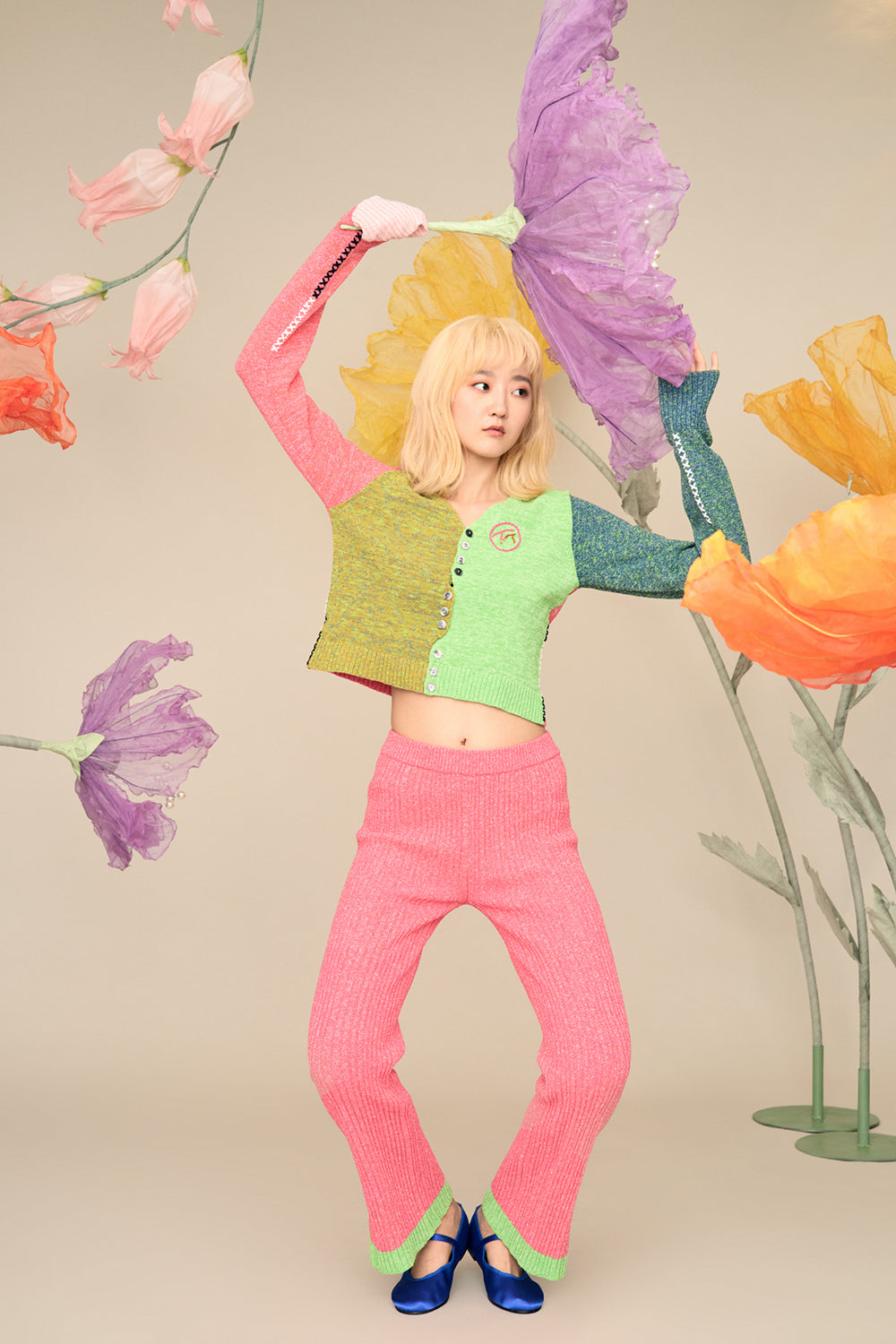 Romy Tweed Colorblock V-Neck Cardigan