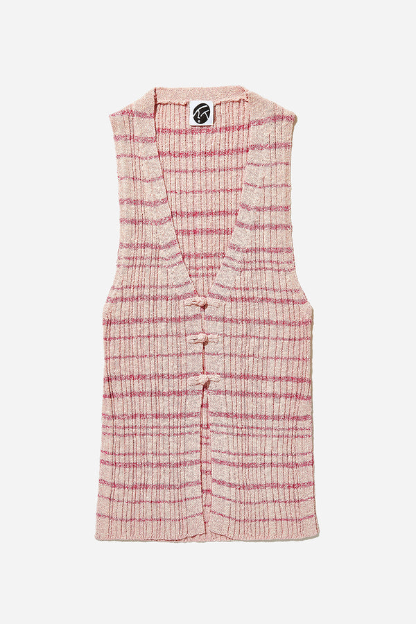 Tweed Rib Long Waistcoat (Pale Pink)