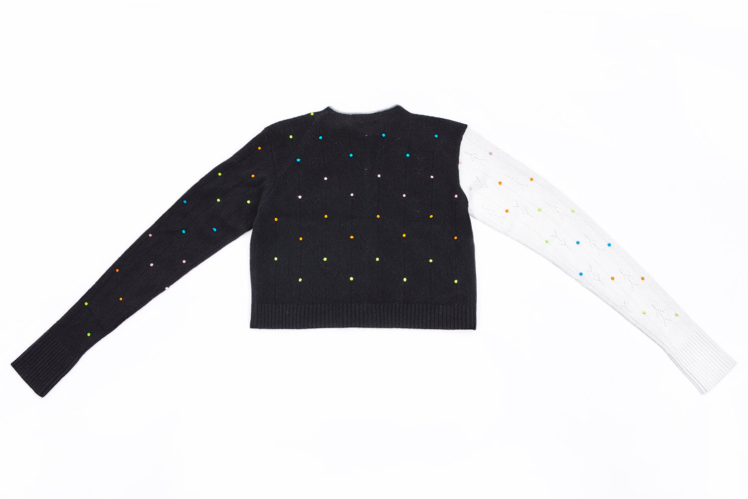 Rosie Extra Long Sleeve Cardigan in Black/White Lambswool