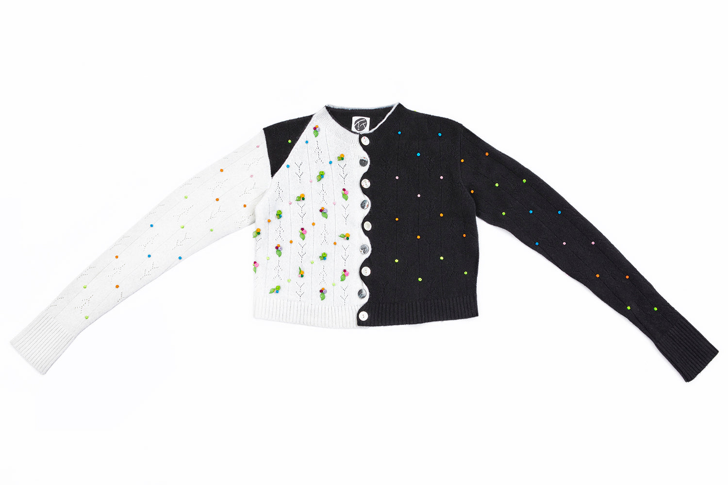 Rosie Extra Long Sleeve Cardigan in Black/White Lambswool
