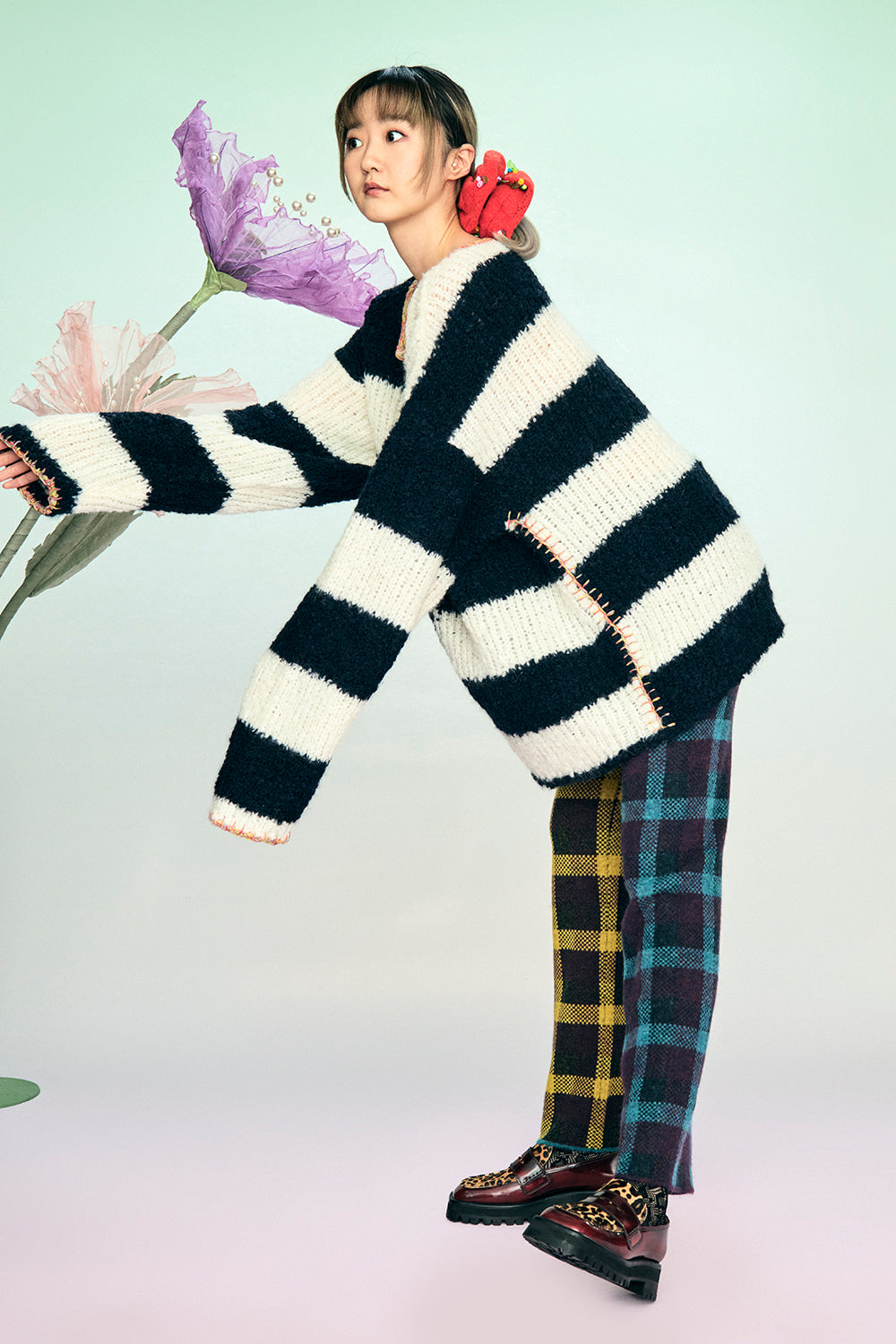 Snowy Stripe Oversized Pullover