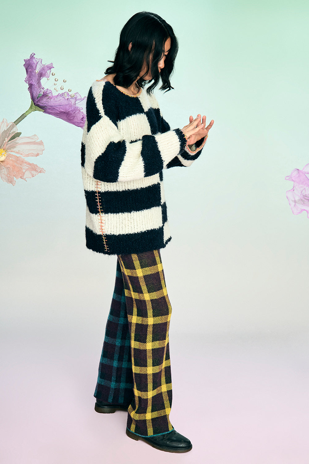 Snowy Stripe Oversized Pullover