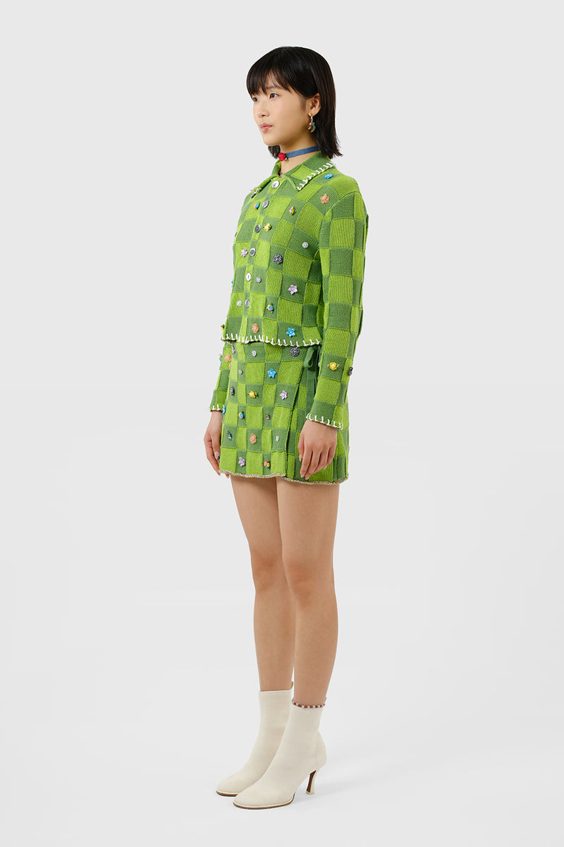 Embellished Check Shrunken Work Jacket in Watermelon Cotton Check