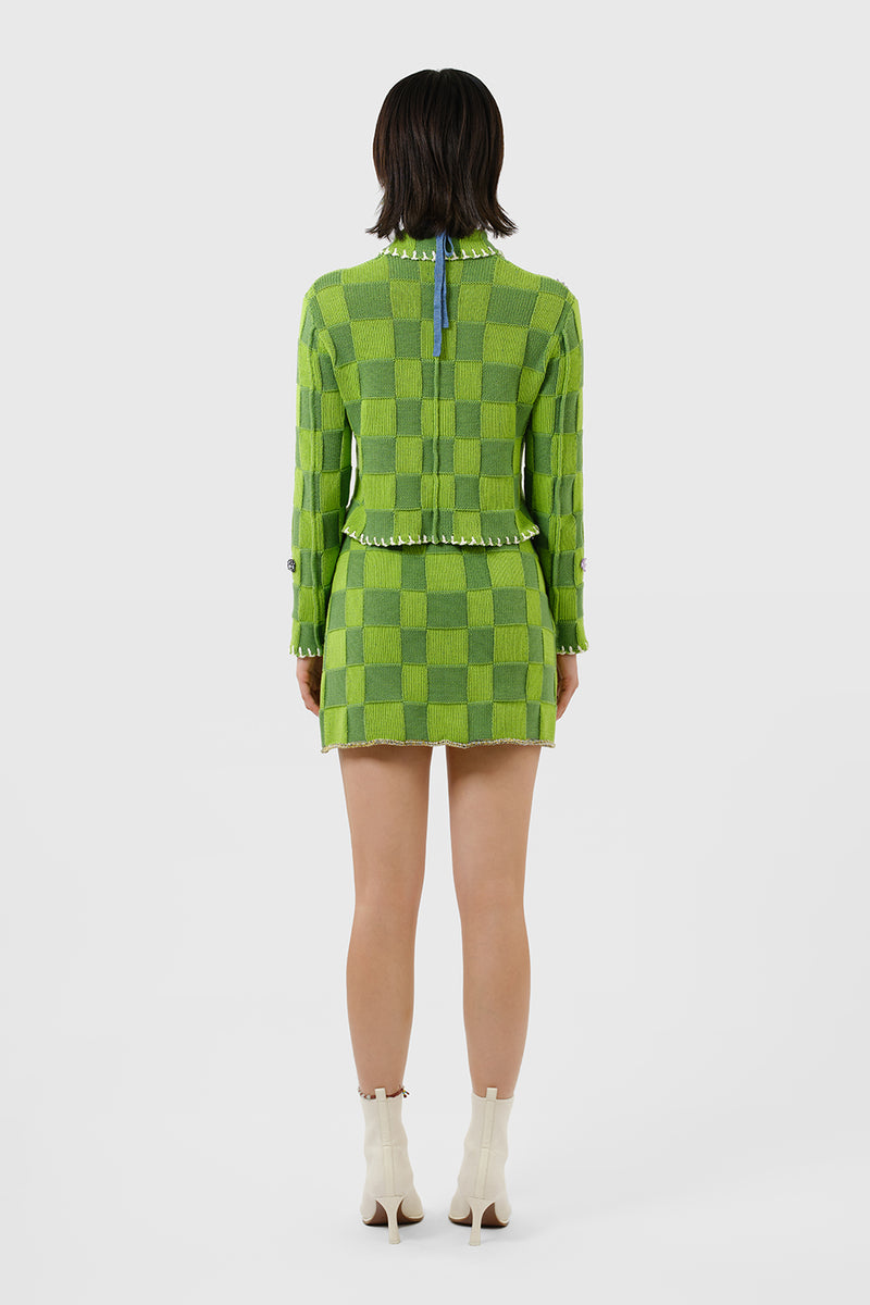 Embellished Check Shrunken Work Jacket in Watermelon Cotton Check