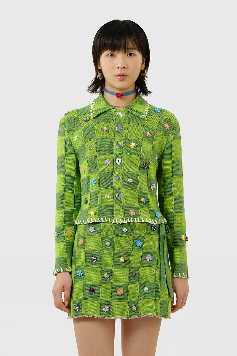 Embellished Check Shrunken Work Jacket in Watermelon Cotton Check