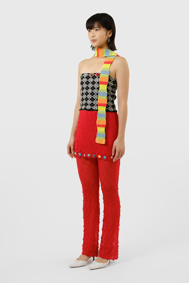 Floatee Skinny Scarf in Lime/Red Multi Yarn Stripe